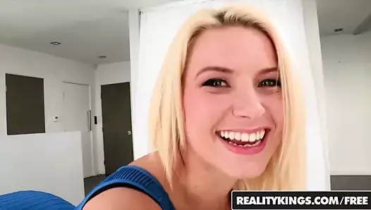 Sexy blonde teen Anikka Albrite gets on the kitchen table