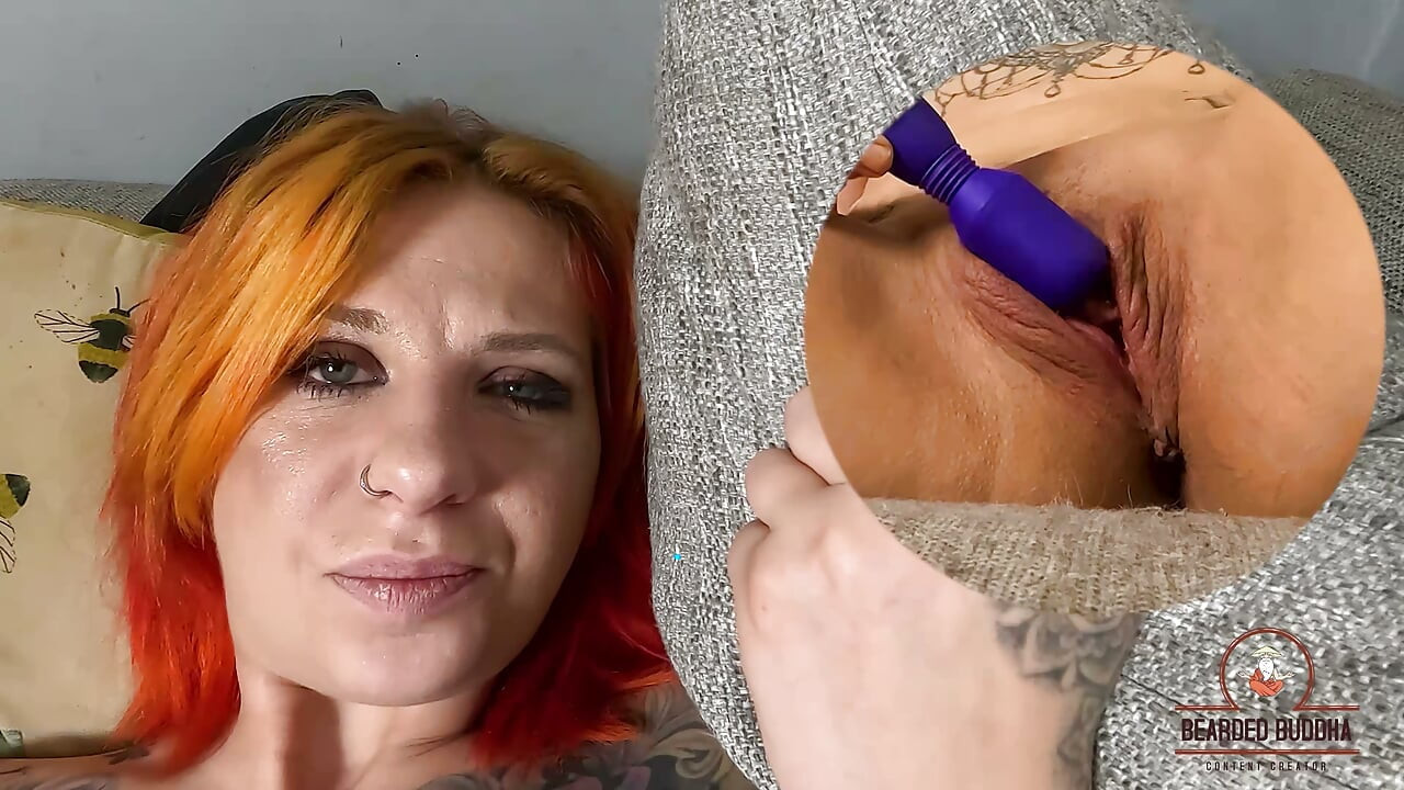 Tattooed Redhead Solo Masturbation Scarlett Love Fucks Her Hairy Pussy with a Purple Vibrator to Orgasm 4K