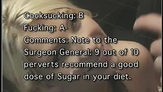 Lusty blond with pigtails deep throats then gets jizzed