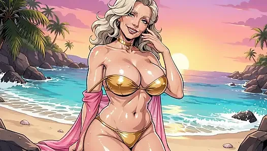 Tante seksi dengan toket besar lagi asik ngentot di pantai
