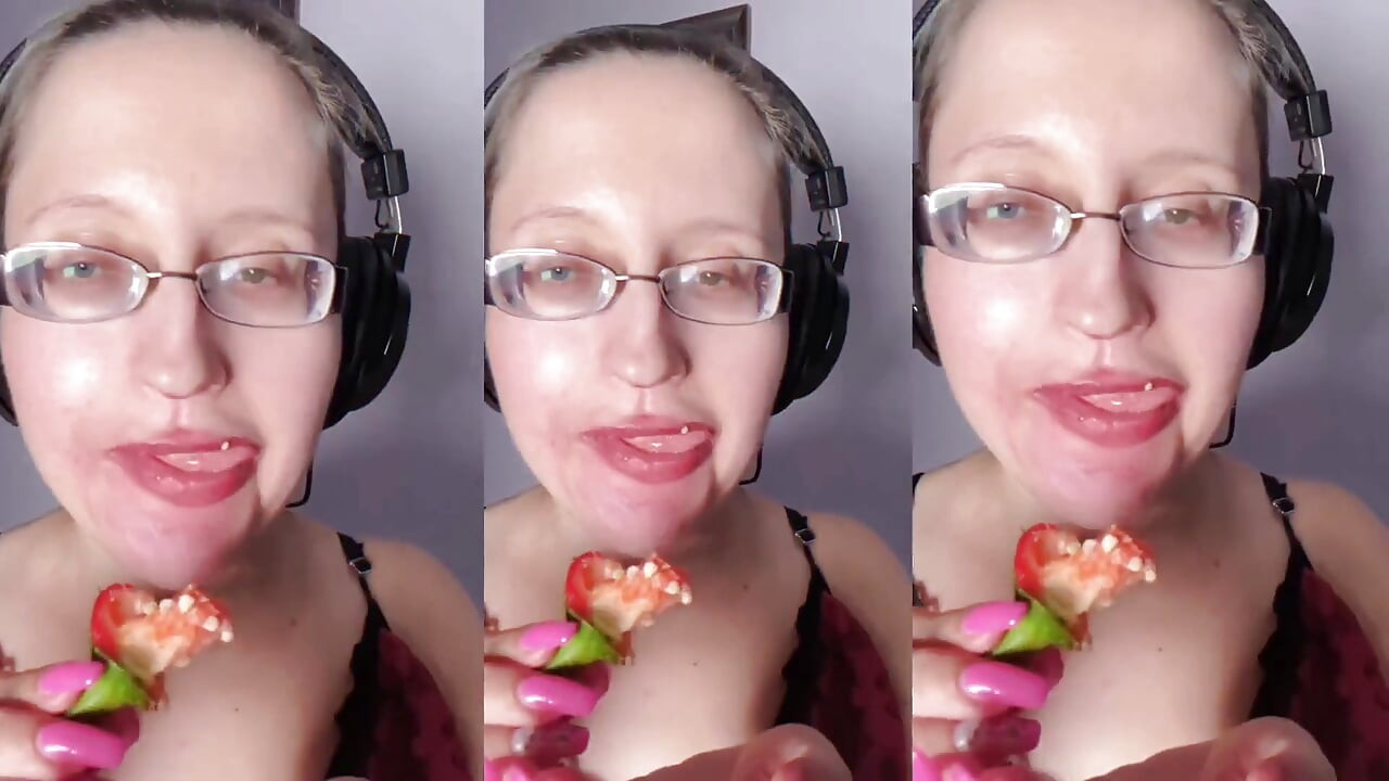 Asmr Paprika Pepper Eating - Asmr, Eye Glasses, Gianess, Lipstick, Big Lips, Mouth, Food, Face Fetish, Long Nails