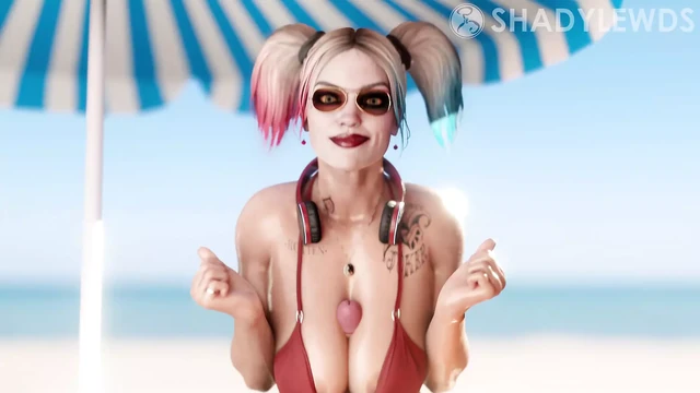 Трах сисечками Harley Quinn на пляже (белая версия) (dc)