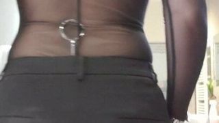 Julie's bondage dress at the office today