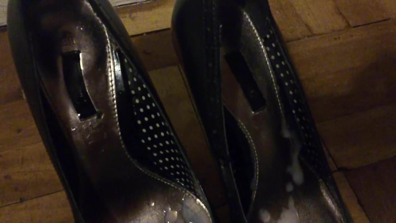 Cum over sexy black heels