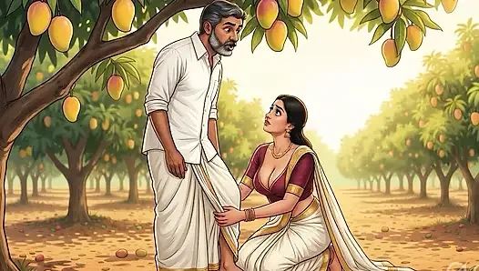 Mango hasat sahibi çiftliğinde taze meyve suyu alıyor