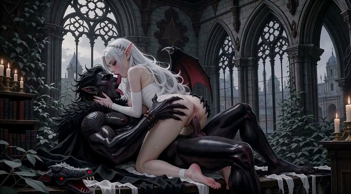 3d anime biała elfka, pieprząca cały zamek demonów