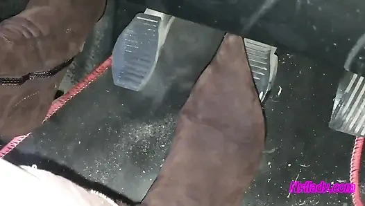 Nyllady Driving Her Red Punto in High-heeled Boots