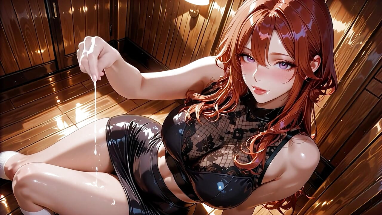 Luxury Wooden Mansion Redhead Purple Eyes Beauty Black Lace Glossy Skirt Seduction Blowjob to Sofa Passion with Massive