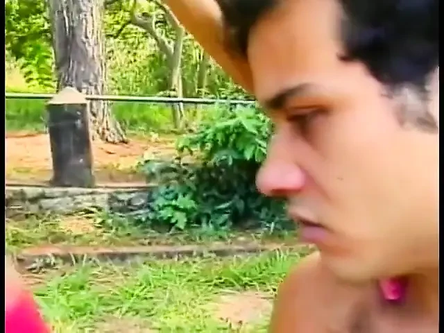 Pretty young shemale Claudia Hunter in red lingerie was banged on the cutting in a forest