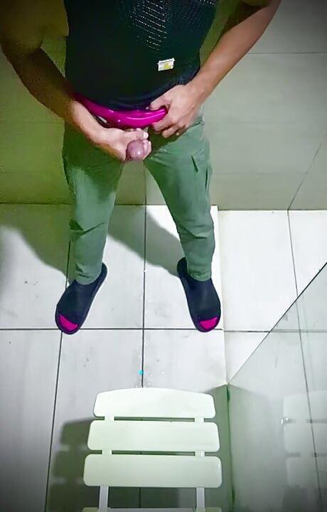 Teen asian boy in bathroom