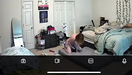 MILF caught riding huge dildo
