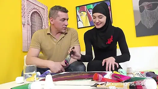 Sexy babe in hijab swapped a brush for a dick