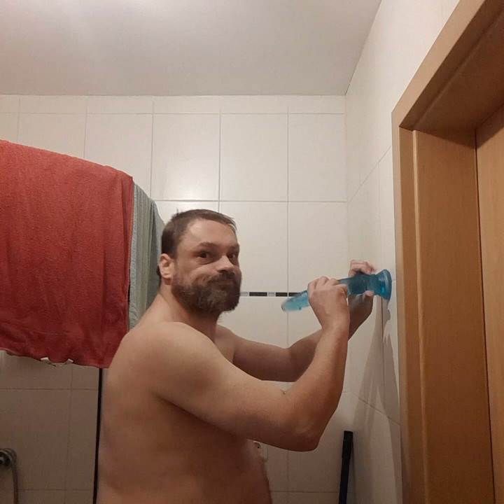Me fucking my throat hard with my Blue 10" Dildo