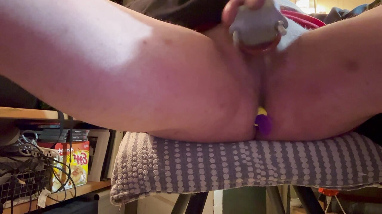 Jacking off with ball harness