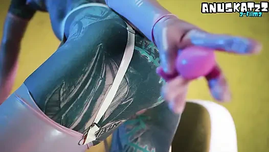 Татуированная крошка в латексе, самостоятельное двойное проникновение с огромными игрушками, стонущая оргазмы