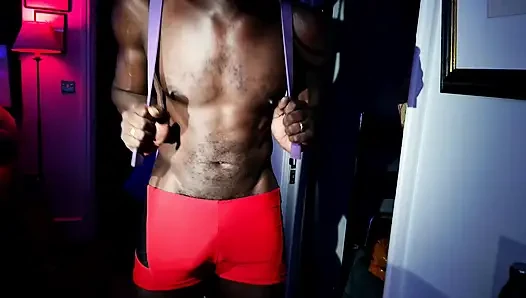 Slowing Stripping Off While Doing My Workout. Flexing My Muscles Body, With My Big Bulge.