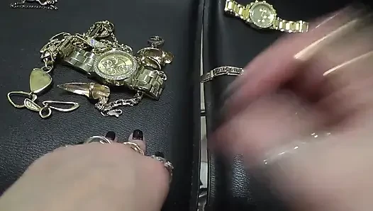 Golden jewelry and hand fetish