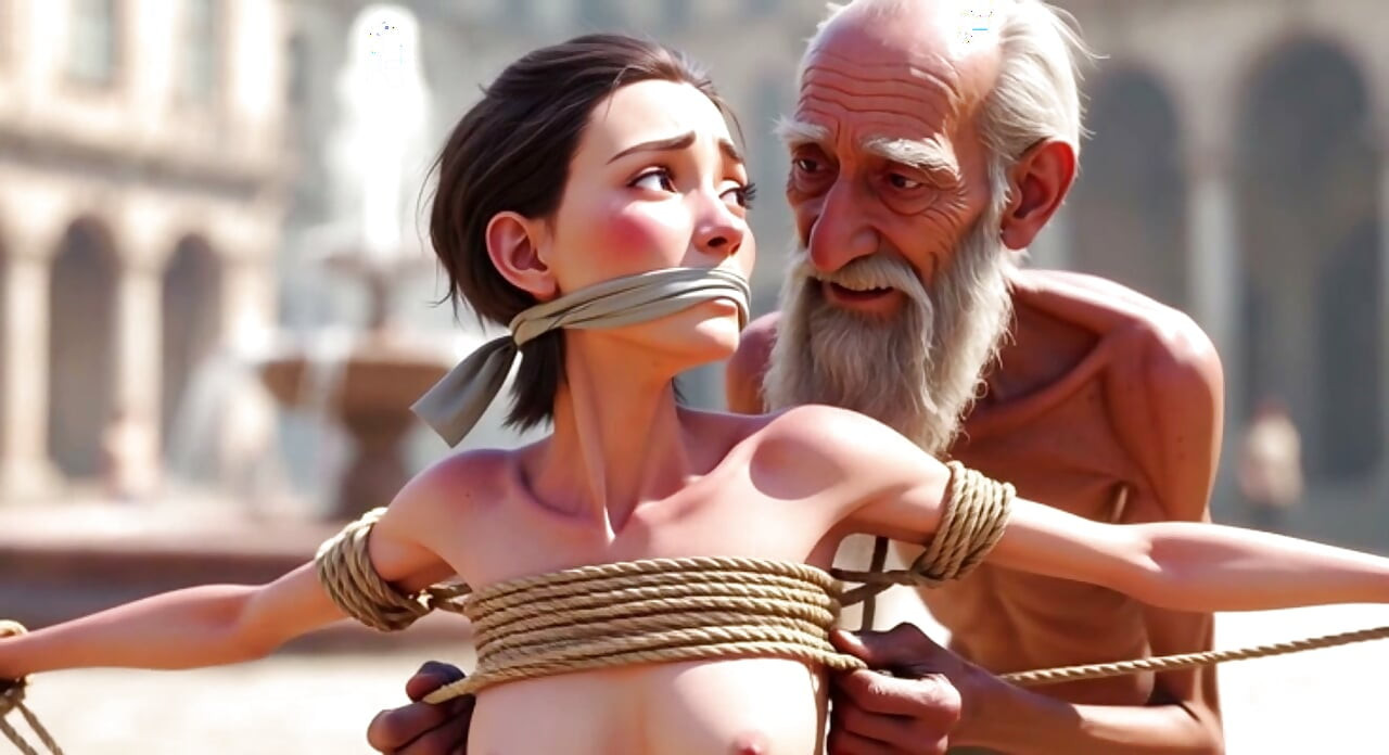 Public Street Bondage - Old Man Touching Helpless Horny Woman