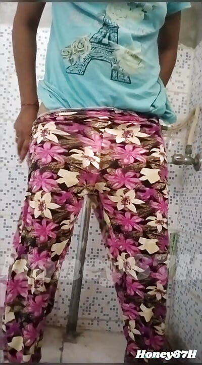 Desi Girl pissing and showing her ass and boobs in bathroom giving handjob masturbation nude