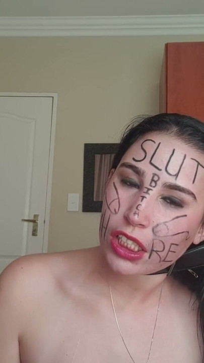 Dirty talking slut degrading herself, body writing | Clip 1