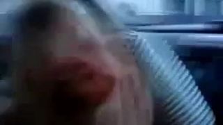 British slut sucking in car