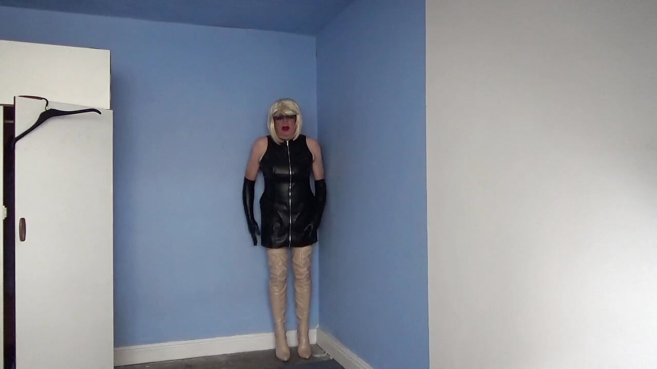 Apricot boots and leather dress