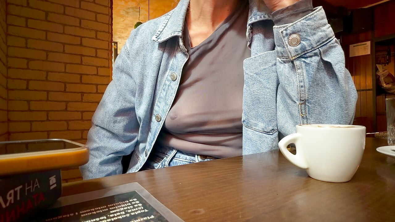 Completely exposing my boobs and nipples in a sheer blouse in a public place