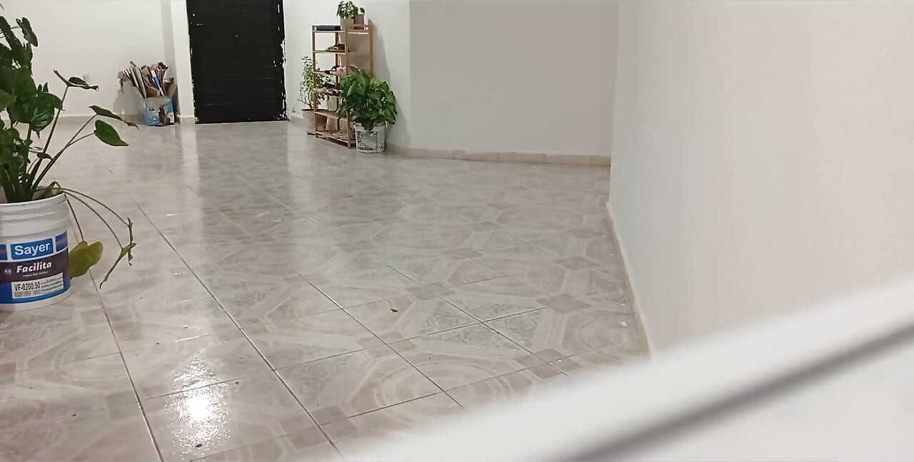 Chubby Neighbor Cleaning Her New Apartment