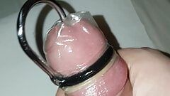 8mm sound with condom inside urethra, vertical video, urethral sounding, cockring
