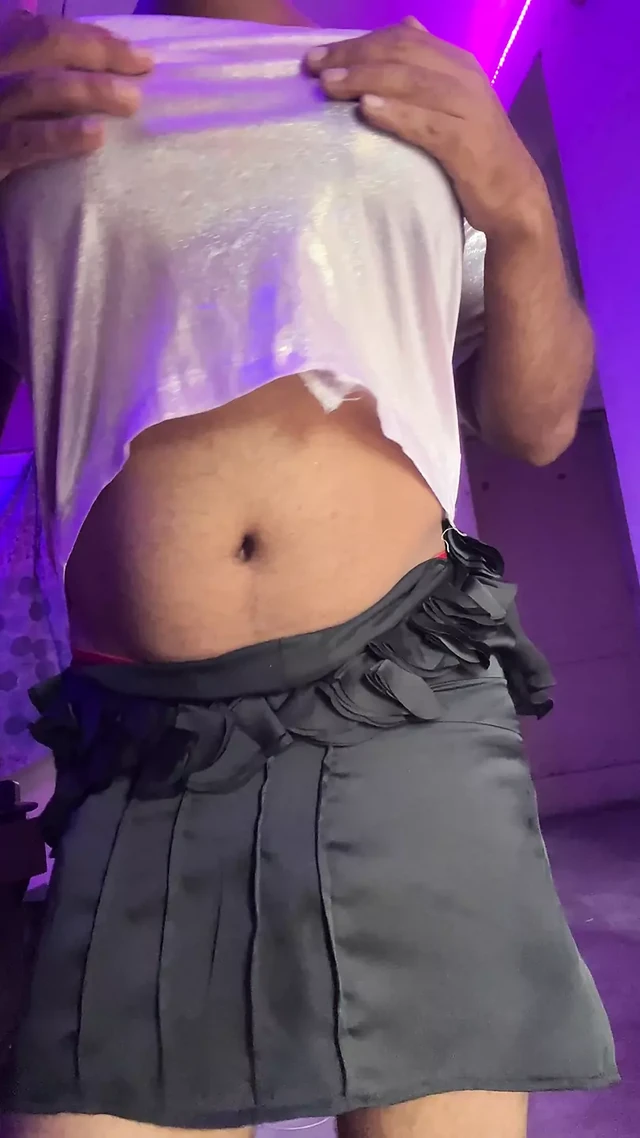 shiny pink top big boobs tight skirt indian crossdresser