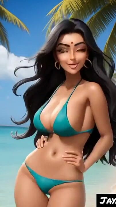 Jaw-dropping moment from "Jaya Anjali take holiday at beach (Ai model)"
