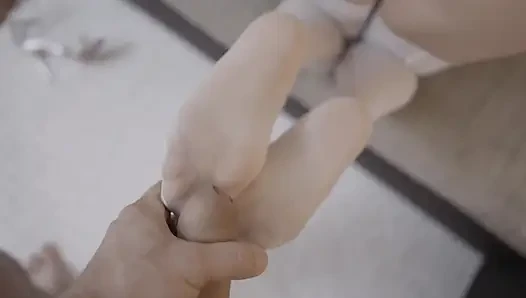 Blonde MILF in Stockings Gives Erotic Foot Fuck