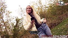Skinny blonde German Milf with small tits during a public fuck date