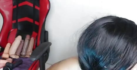 Horny Brunette Deepthroat with Dildo, Want to Know How Far I Can Go