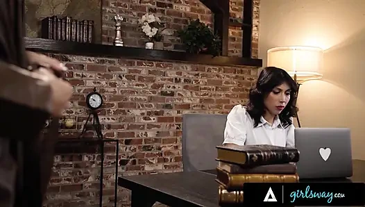 GIRLSWAY - Shocked Penelope Woods Discovers Sexy Tattooed Coworker Giselle Amore Is Now A Nudist