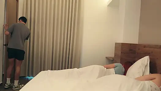 I sneak into the room and have sex with my stepdaughter and her stepmother at the same time.