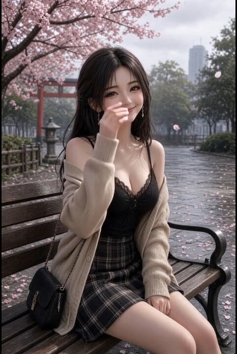 3d anime asian on park bench in japan