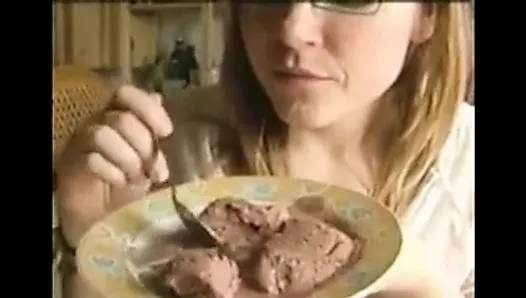 Real eat cum in food, blonde in  amateur