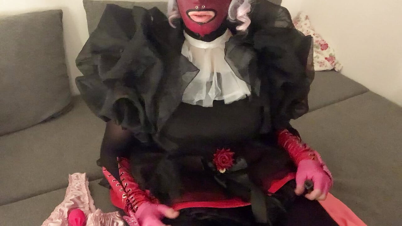 Frilly Little Failure in Pink & Black - Sissy Slut Humps Her Tiny Caged Clitty with a Big Vibrator While Mommy Watches