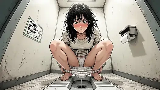 Japanese female student urinating in the restroom