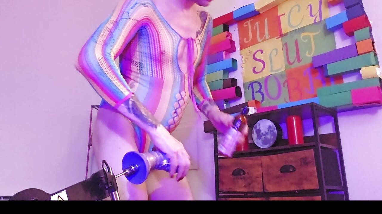 Fucking my ass in my cute rainbow outfit
