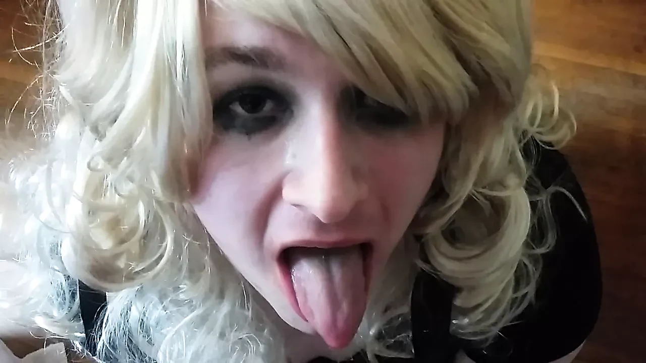 blonde sissy crossdresser blow job and cum swallow