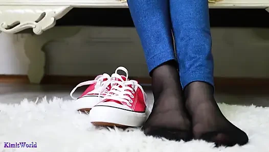 Black Stocking Tease - Slow Footplay in Sheer Nylons