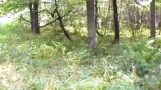 Hot German blonde getting filled while masturbating in the woods