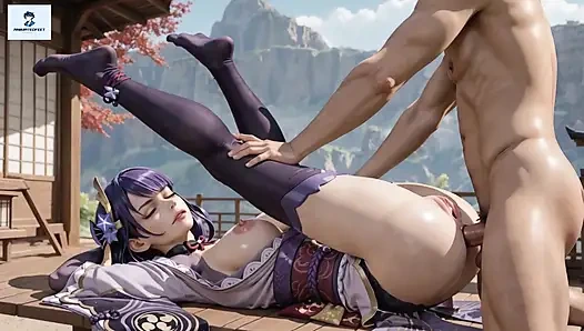 Raiden Shogun Genshin Impact анальная анимация ступней в чулках