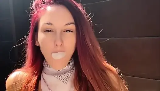 Artemisia Love Blowing Bubbles Outdoor and Smoking a Cigarette