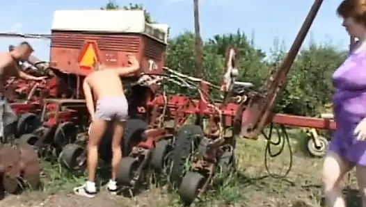 Two studs bang sexy cock sucking fatty outside
