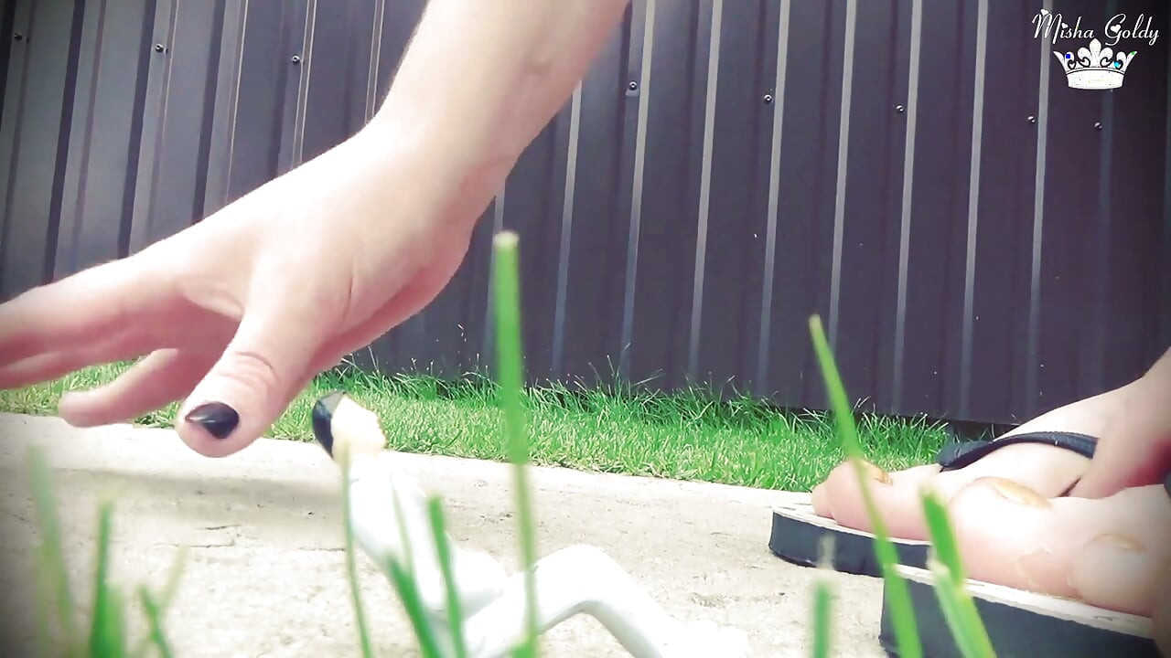 Misha Destroys a Tiny Man Toy by Her Ass, Between Huge Tits, in Mouth, Under Flip Flops and Feet