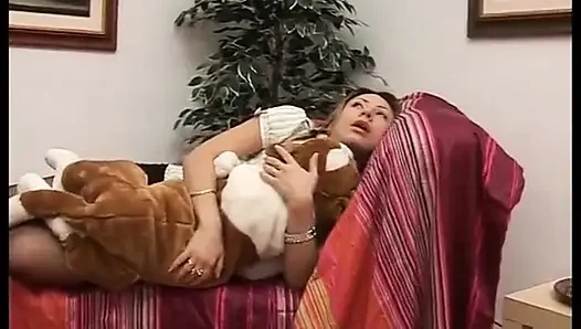Breathless blonde woman with big tits and black stockings hard fucked