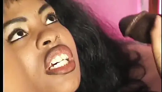 Incredible Ebony Cuttie Got Sandwiched by Two Black Dudes